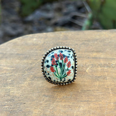 Ocotillo Adjustable Ring - dalmatian jasper