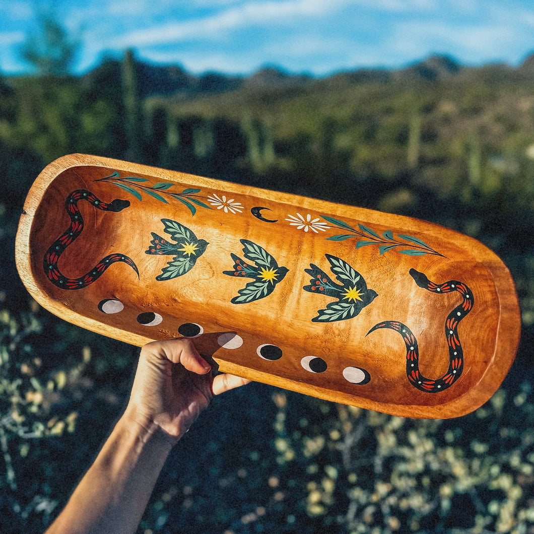 XL Hand Painted Wooden Tray 🤎