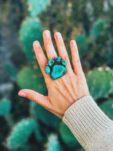 Load image into Gallery viewer, Adjustable Turquoise Paw Print Ring/Slide