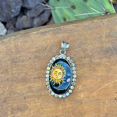 Celestial Moon and Sun Necklace Pendant - onyx