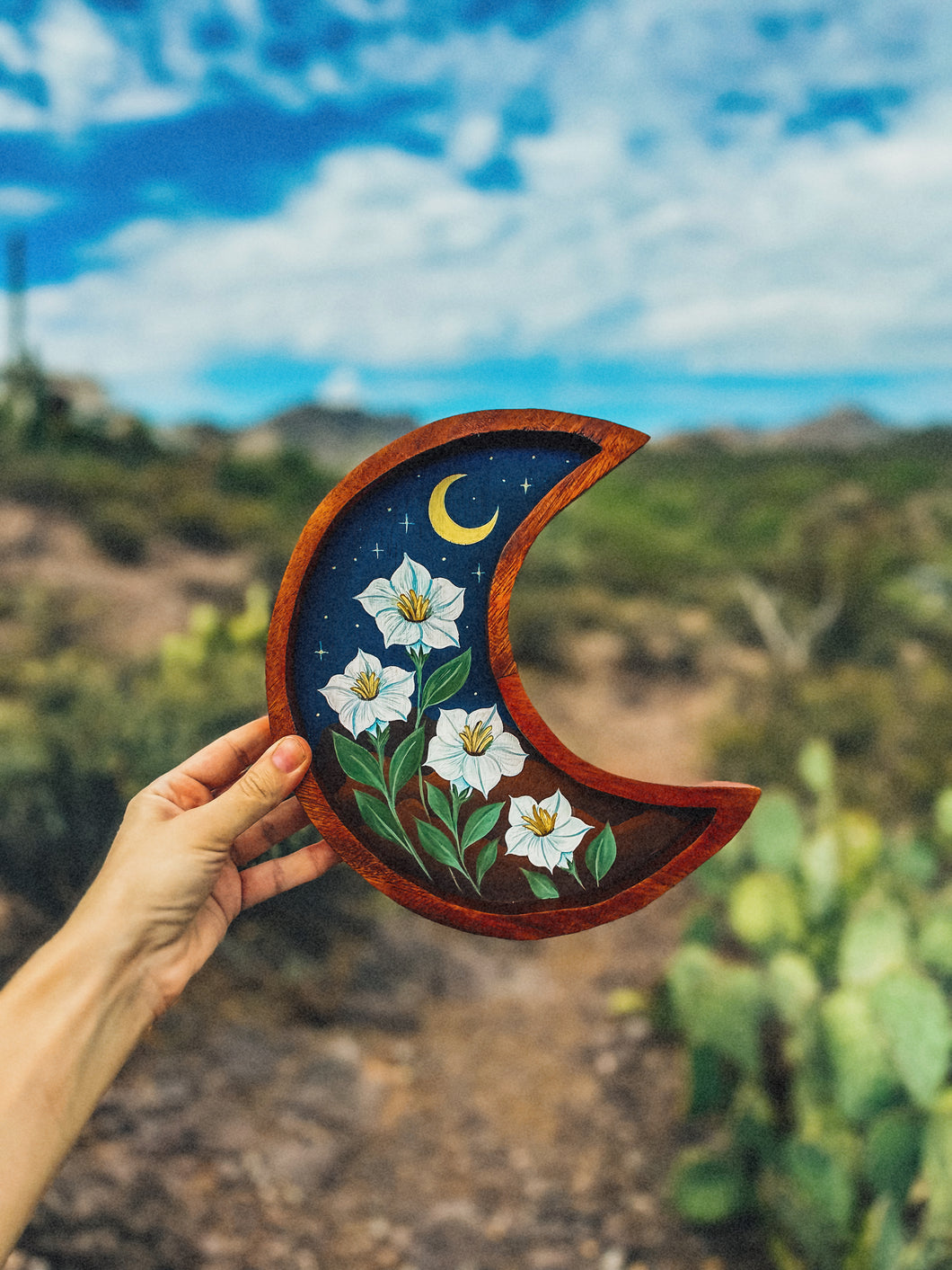 Hand Painted Datura Moon Tray