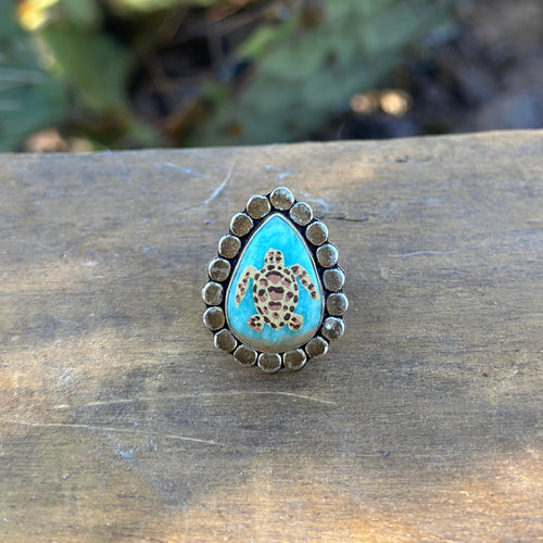 Sea Turtle Adjustable Ring - amazonite