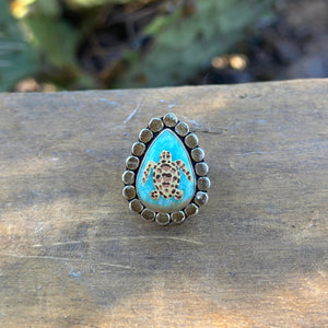 Sea Turtle Adjustable Ring - amazonite