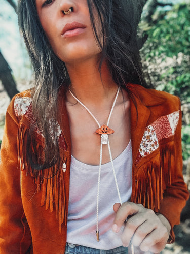 Jack O Lantern Mushroom bolo tie