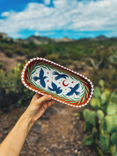 Hand Painted Wooden Crow Tray