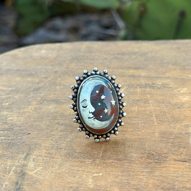 Celestial Moon Adjustable Ring - bloodstone