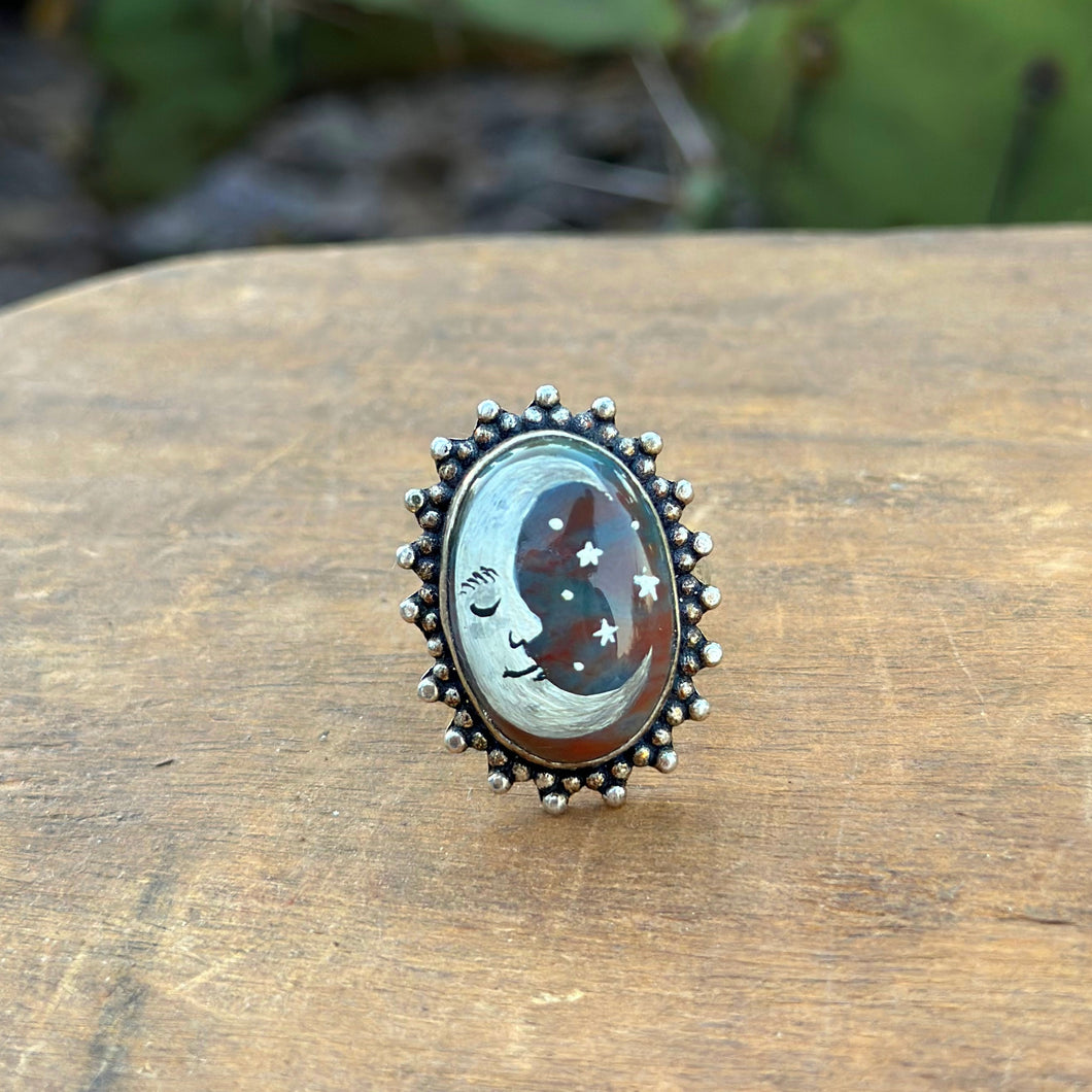 Celestial Moon Adjustable Ring - bloodstone