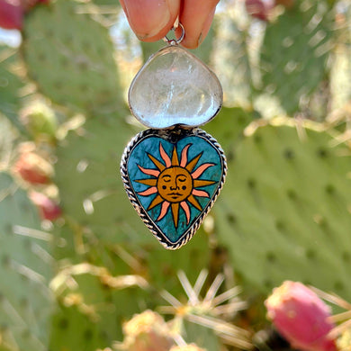 Celestial Sun Necklace Pendant - turquoise and quartz