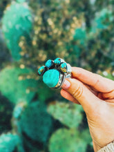 Load image into Gallery viewer, Adjustable Turquoise Paw Print Ring/Slide