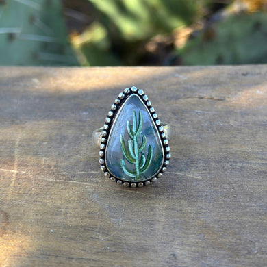 Cactus Adjustable Ring - moss agate