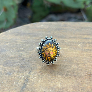 Celestial Sun Adjustable Ring - tigers eye