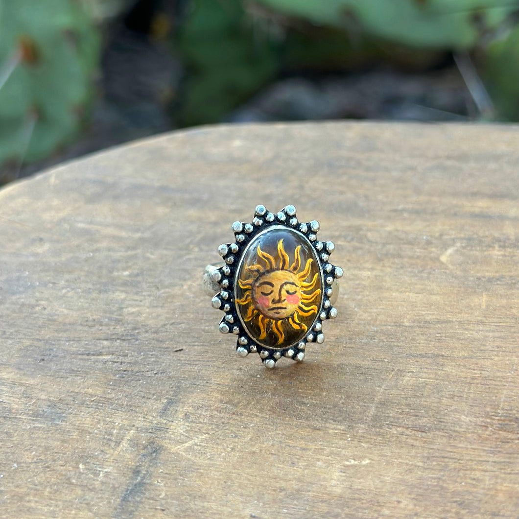 Celestial Sun Adjustable Ring - tigers eye