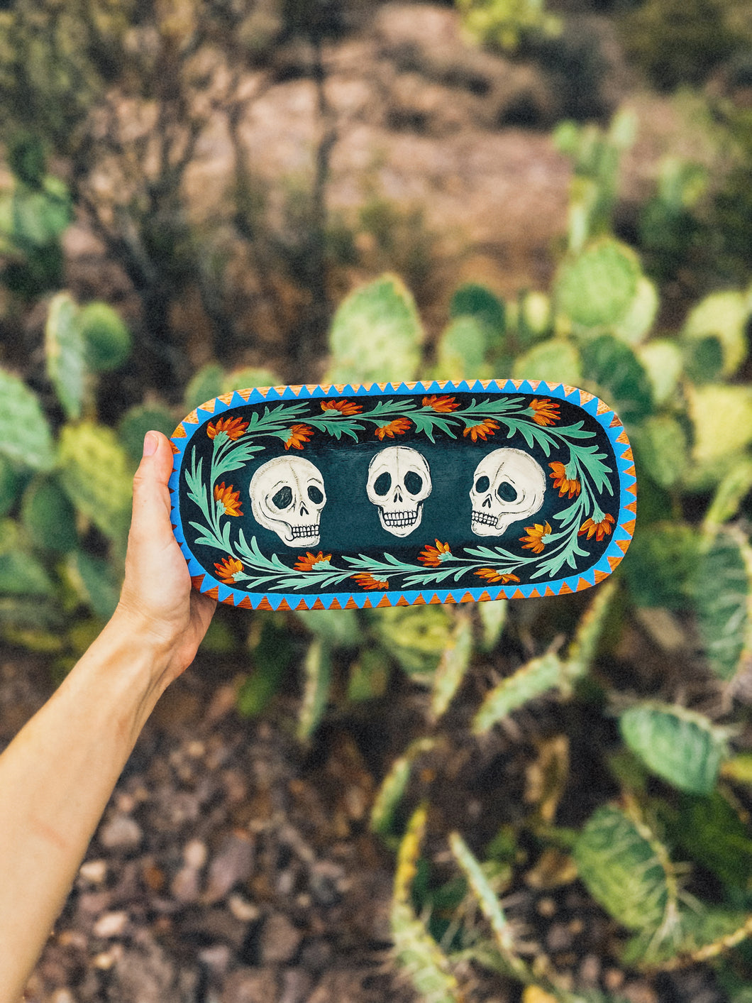 Hand Painted Skull Wooden Tray
