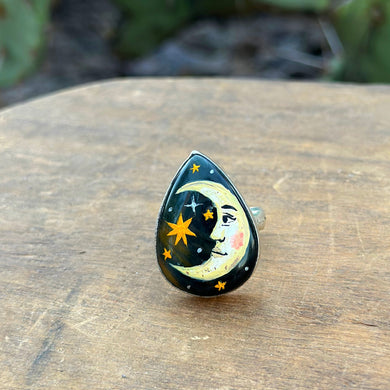 Celestial Moon Adjustable Ring - falcons eye